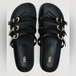 Zara Black Buckled Strap Sandals Size 8